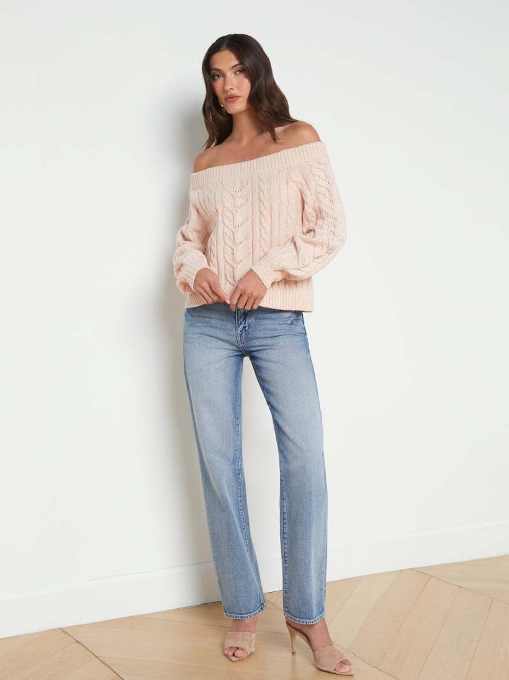 L’Agence Vesta Off Shoulder Cable Knit Sweater NWT